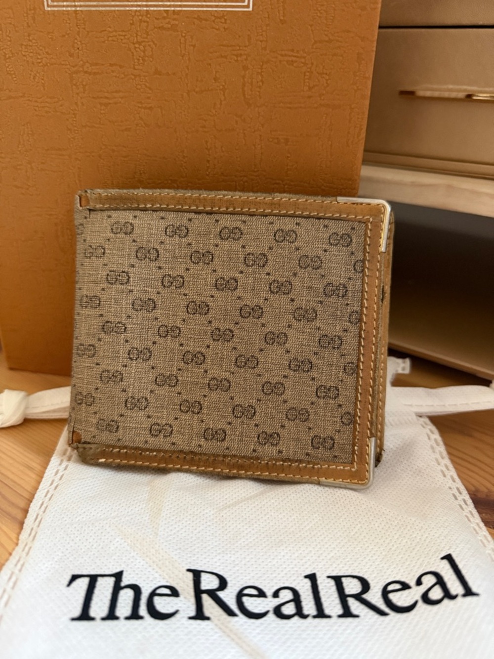 Vintage Gucci Beige GG Supreme Canvas Card Holder w/ Tan Leather Trim (PROJECT)